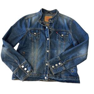 Vtg Levi's L Denim Trucker Jacket Snap Button Western Rodeo Easy Rider Y2K EUC